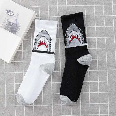 2 Pairs New Happy Men Socks Funny Shark Tube Sports Socks The Trend of  Meias Black White Street Novelty Skateboard
