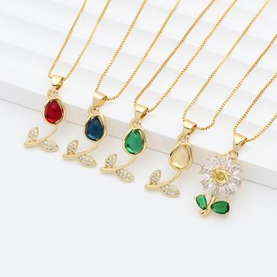 Zircon Tulip Sunflower Pendant Necklace - Luxurious Women's Clavicle Chain Accessories