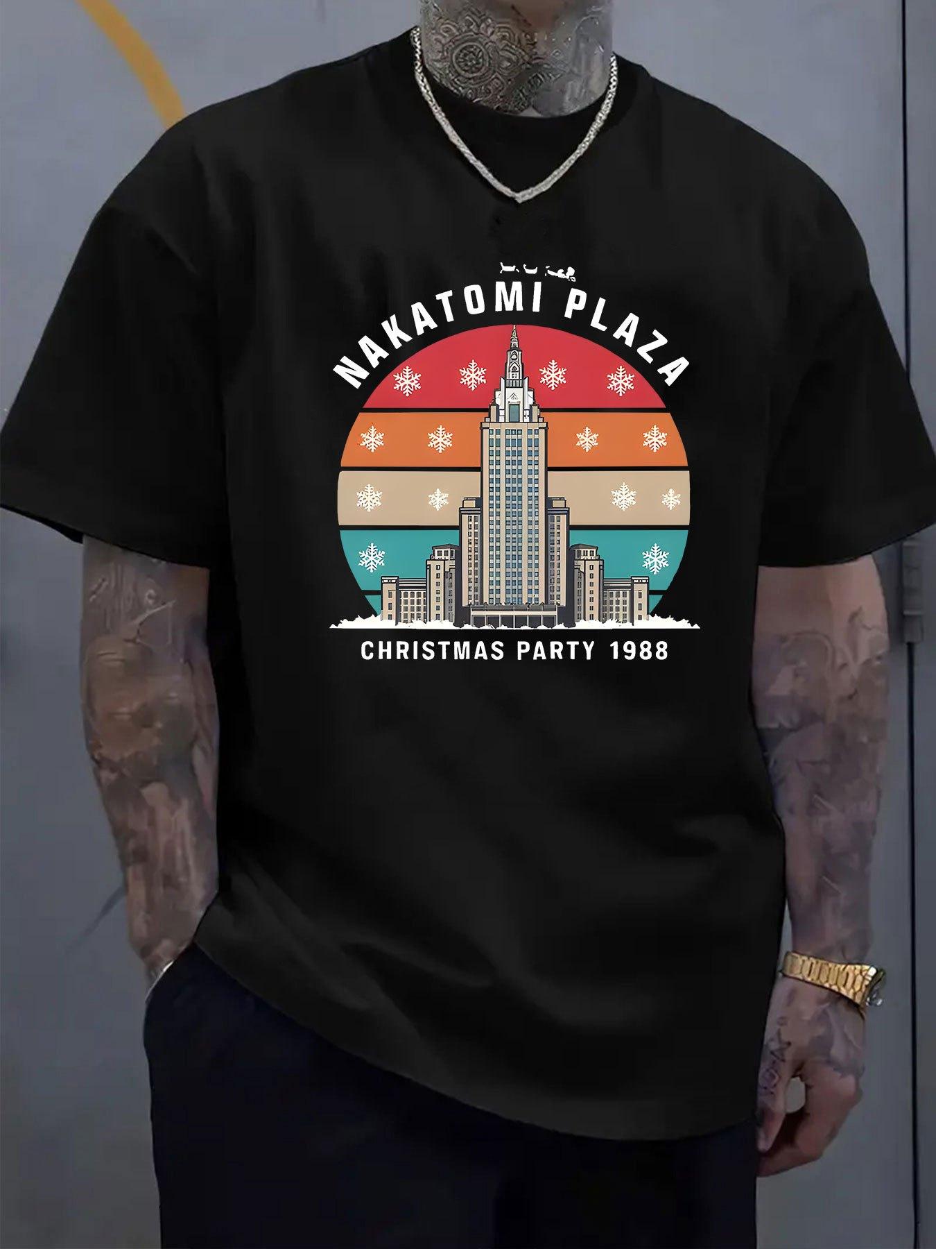 Retro Nakatomi Plaza Christmas Party 1988 Graphic T-shirt - Vibrant Geometric Holiday Design S