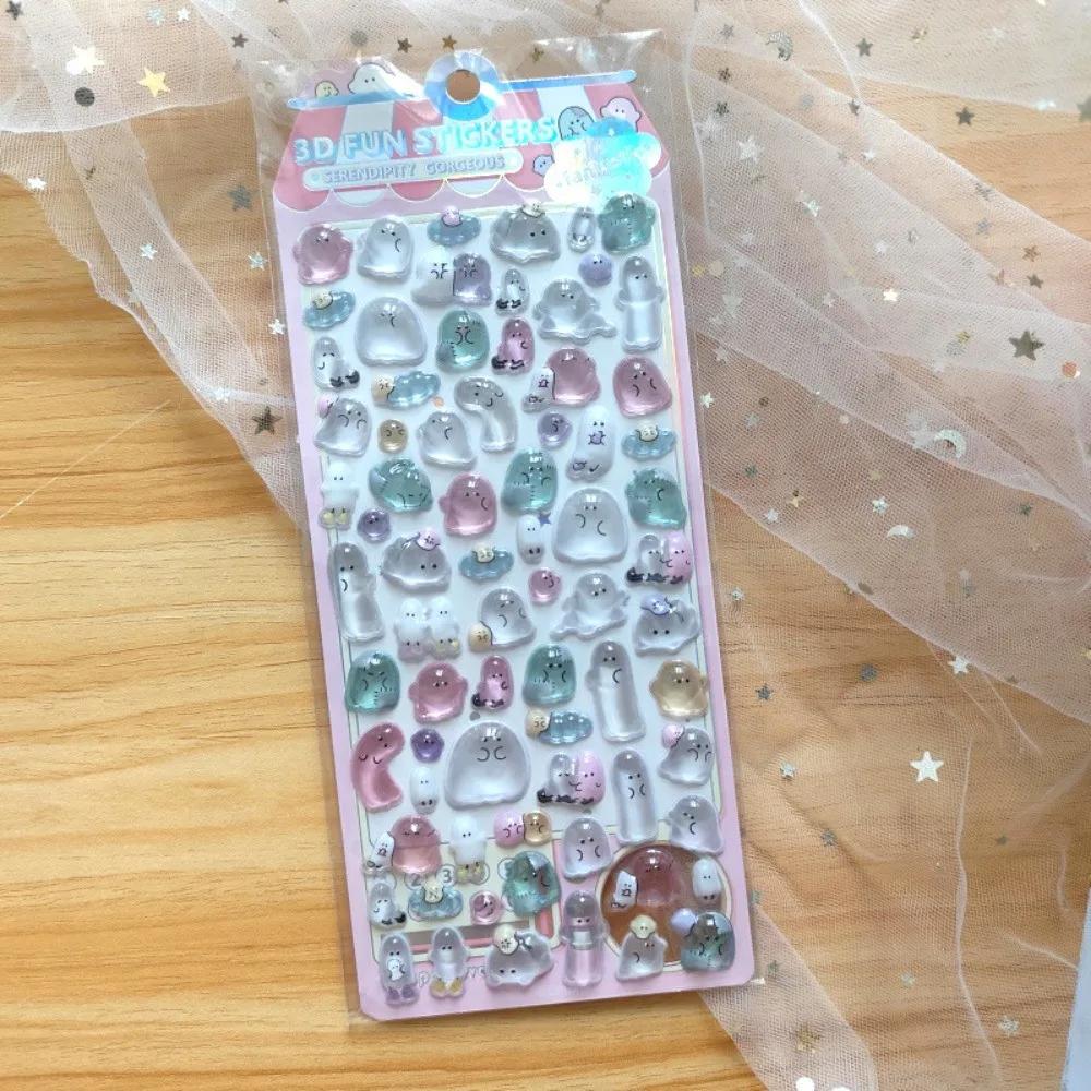 Kids 3D Cartoon Ghost Stickers, 4pc Set for Phone & Laptop Decoration, Cute & Soft Anime Style