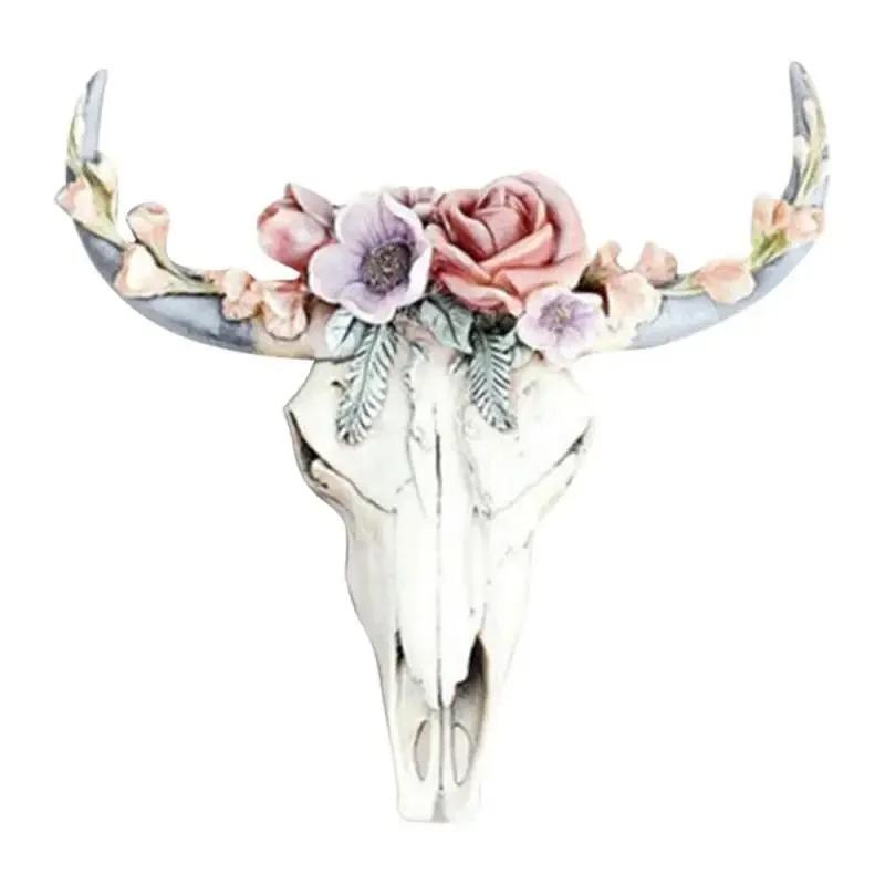 Cow Skull Wall Pendant Succulents/Flower Rose Resin Miniature Home Garden Decorations Animal Figurines Crafts Sculpture