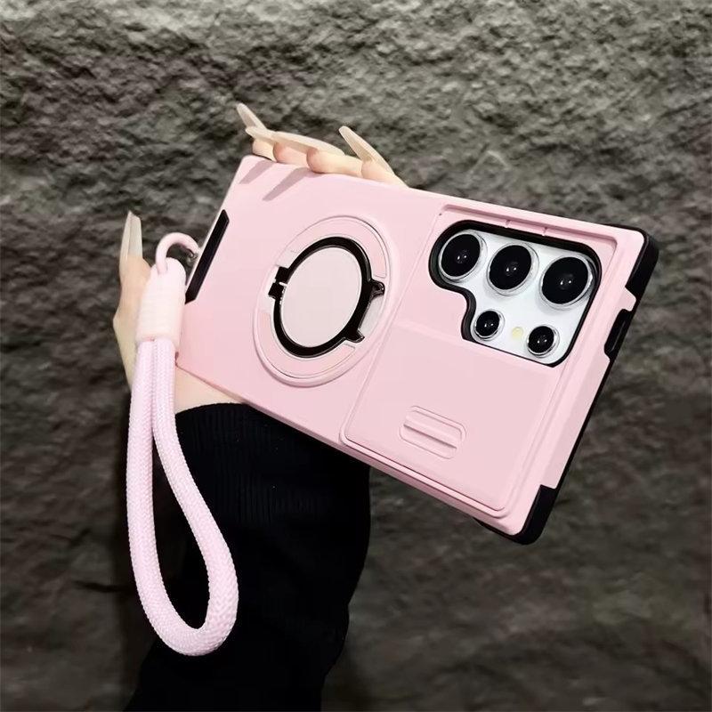 Pancerne Magnetyczne Etui z Uchwytem Dla Samsunga Galaxy S25 S24 S23 S22 S21 Ultra Plus Ze Smyczą, Przesuwaną Ochroną Aparatu, Wstrząsoodporna Pokrywa