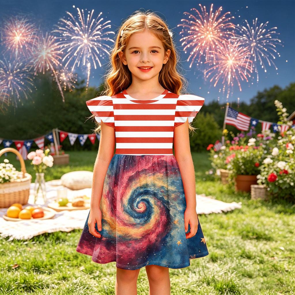 Girls' Summer Princess Dress - A-Line T-Shirt Dress Independence Day