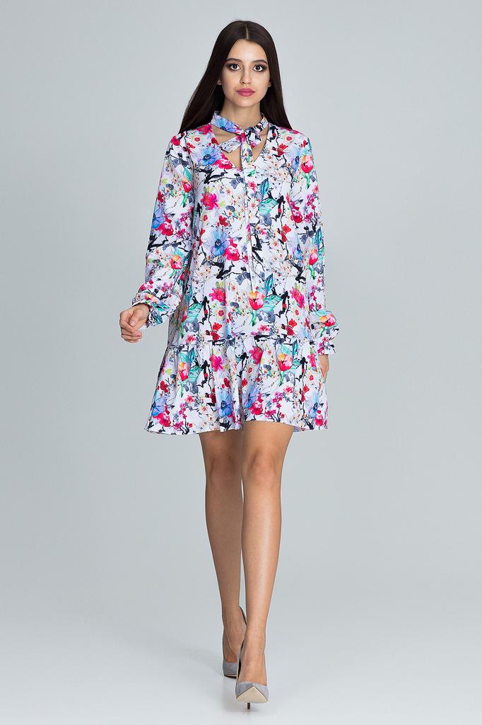 Floral dress with a bow on the neckline - M599 size /