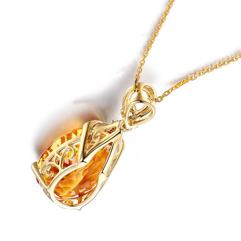 Yellow Gold Oval Earrings & Citrine Pendant Set with Simple Moissanite Bracelet and Four-Claw Citrine Ring