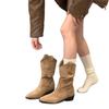 Rindslederversion der Maillard-Stiefel, neue spitze Mid-Boots, braune Damenstiefel, plissierte Stiefel mit Blockabsatz, khakifarbene Cowboystiefel