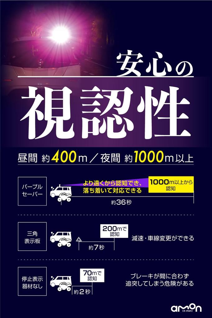 amon 2nd Generation Purple Saber with Dedicated Replaces Triangular Warning Sign for Emergency Stops on Compliant with Road Traffic Law Enforcement