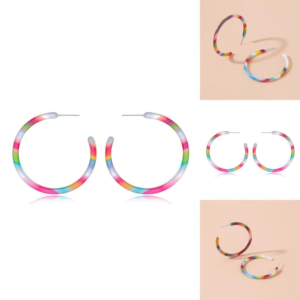 Vibrant Rainbow Acrylic Geometric Earrings Trendy Fashion Statement Jewelry
