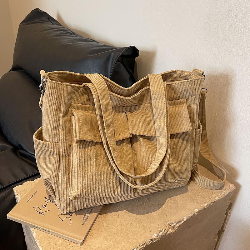 Women's Large Capacity Corduroy Tote Bag - Versatile Crossbody and Shoulder Bag for Autumn/Winter 2024