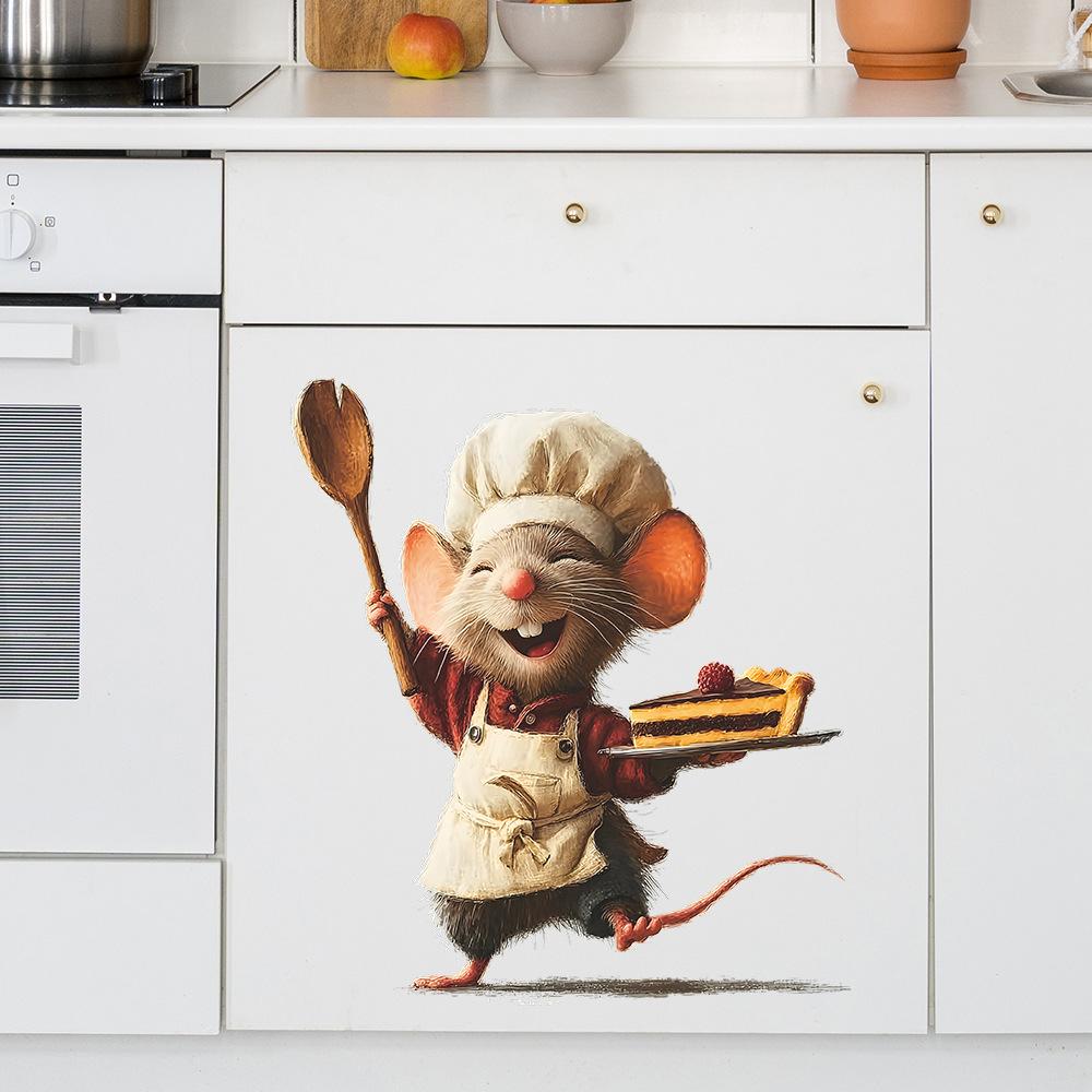 Christmas Atmosphere Decoration Cartoon Cute Mouse Kitchen and Dining Room Background Decoration Wall Stickers