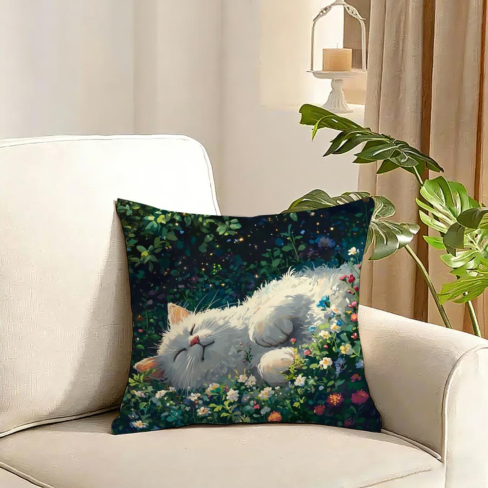 Cute oil painting colorful cat Cushion Cover Reversible Plush Pillow Cover Soft Fluffy Home Decor for Sofa Bedroom