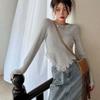 Tassel T Shirt Korean Style Solid Color Crop Top Autumn Long Sleeve Tees Slim Fashion Tshirts Femme O-neck Clothes Japanese