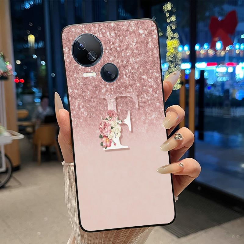 Kratzfeste Handyhülle Für Tecno Spark 10 5G Hülle Mode Neu Schwarz und Rosa Buchstabe Mit Blume Weiches Silikon Schwarze Rückseite