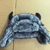 Windproof Fabric Winter Trapper Caps Mink Texture Bull Horns Bonnet  Commute Warmth