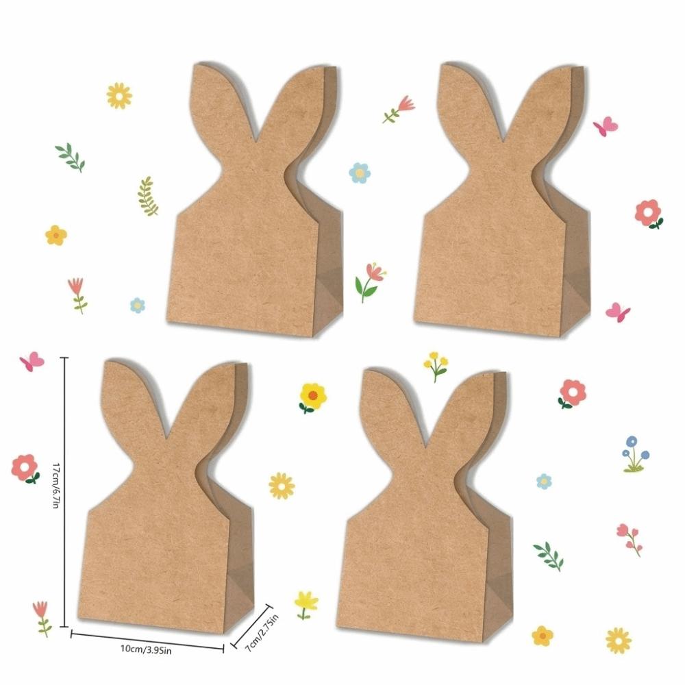 12/24 pcs Cowhide Paper Easter Gift Bags Rabbit Ears Artificial Flowers Party Favor Bags Neutral Bow Ribbon Rustic Paper