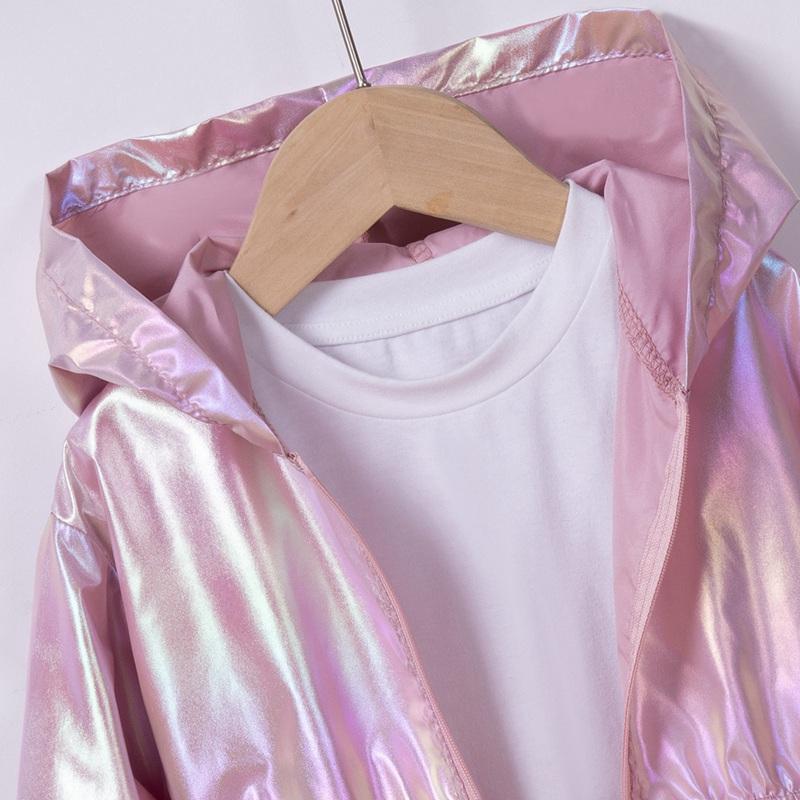 2-9 let Dětský Dívčí Lesklý Kabát s Kapucí Vodotěsná Bunda na Zip