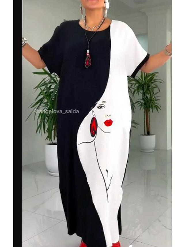 

2024 European & American Women s Casual Character Print Dress L квітковий колір друку