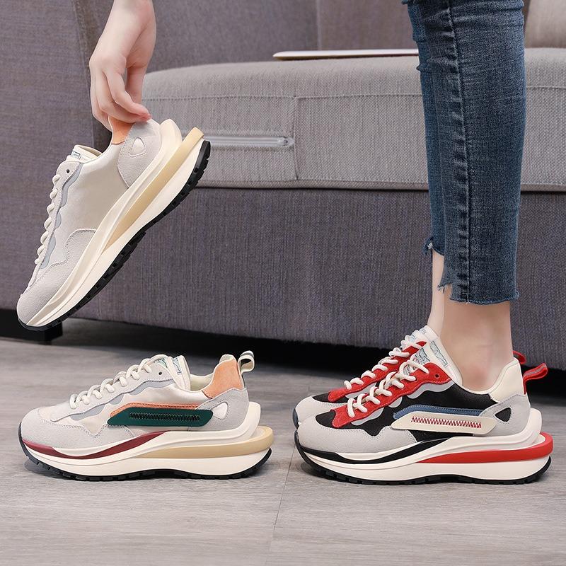 Leather 2 Autumn and Winter New Versatile Casual Waffle Velvet Sports Small Waist Women's Shoes