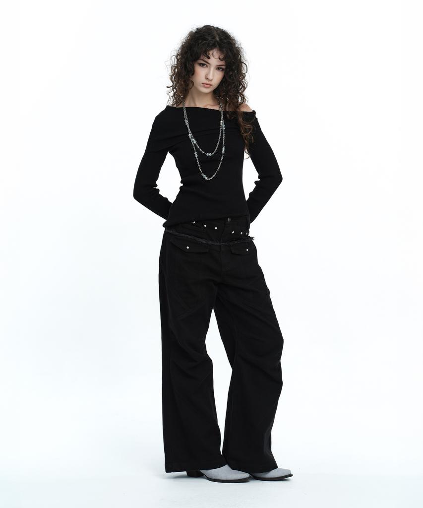 ROUGHNECK Washed Panel Stitch Pants Black
