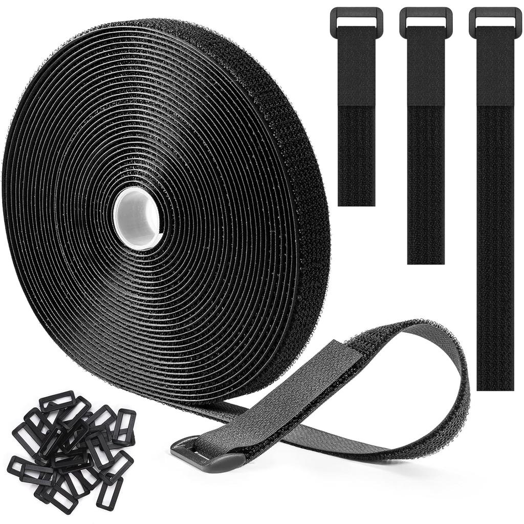 Trilancer 10m x 2.5cm reusable cable tie adjustable hook loop strap + 50 buckles included can be cut freely wire management