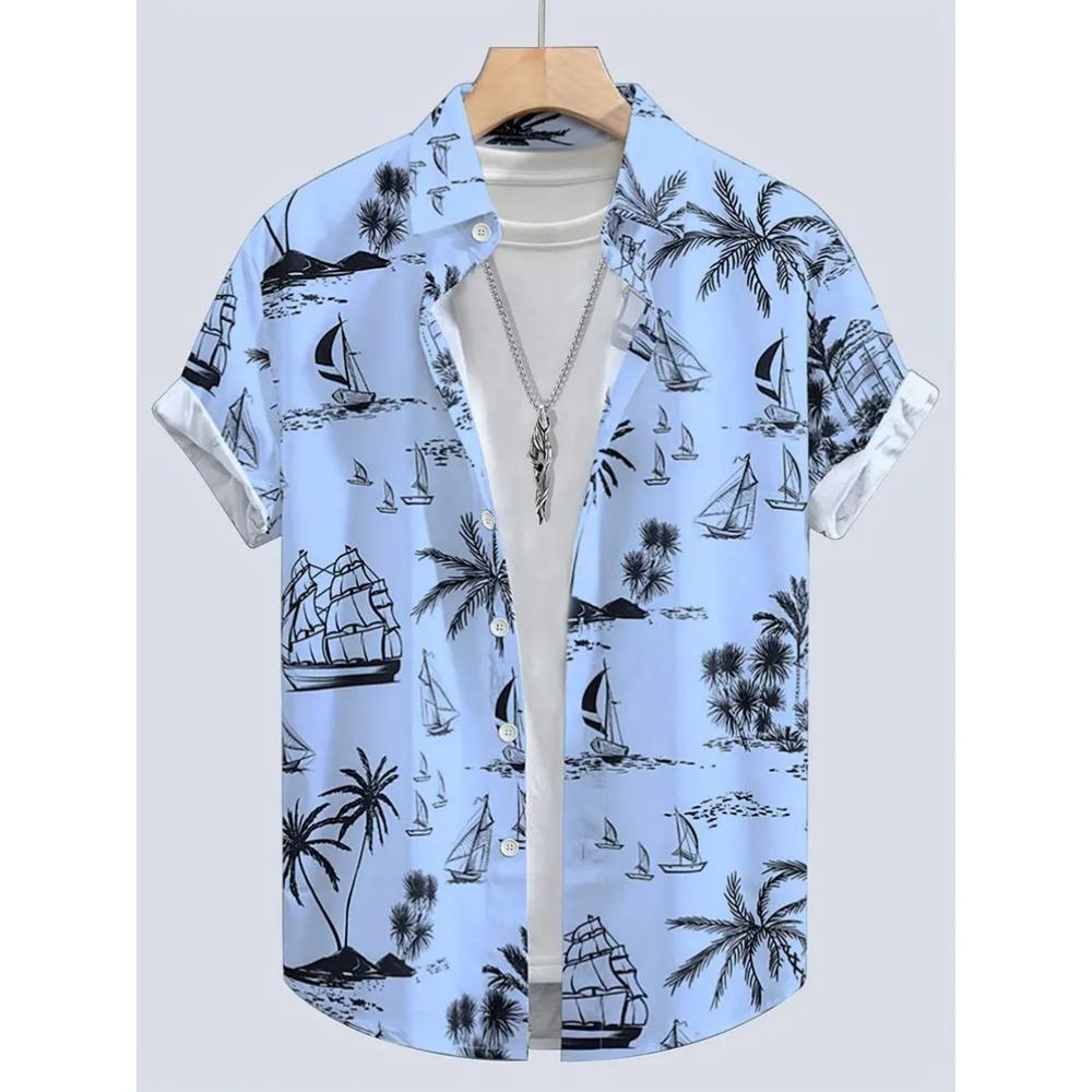 Summer Men's Shirt Coconut Tree 3D Print Casual Short Sleeve Lapel Tops Beach Casual Hawaiian Shirt Men Oversized Shirts For Men
