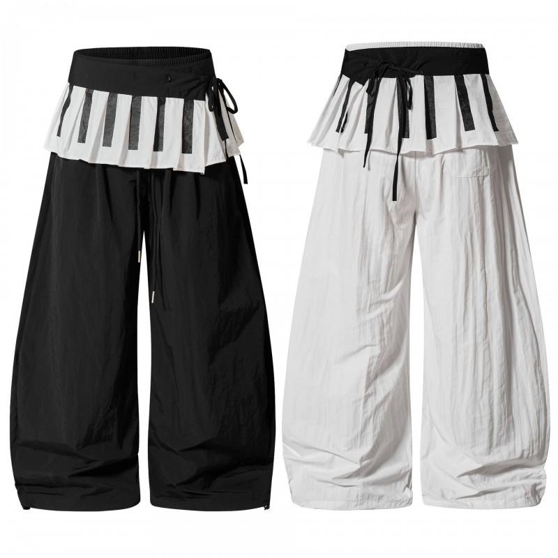 Unisex Wide Leg Cargo Pants With Detachable Back Skirt Panel Nylon Utility Street Dance Trousers