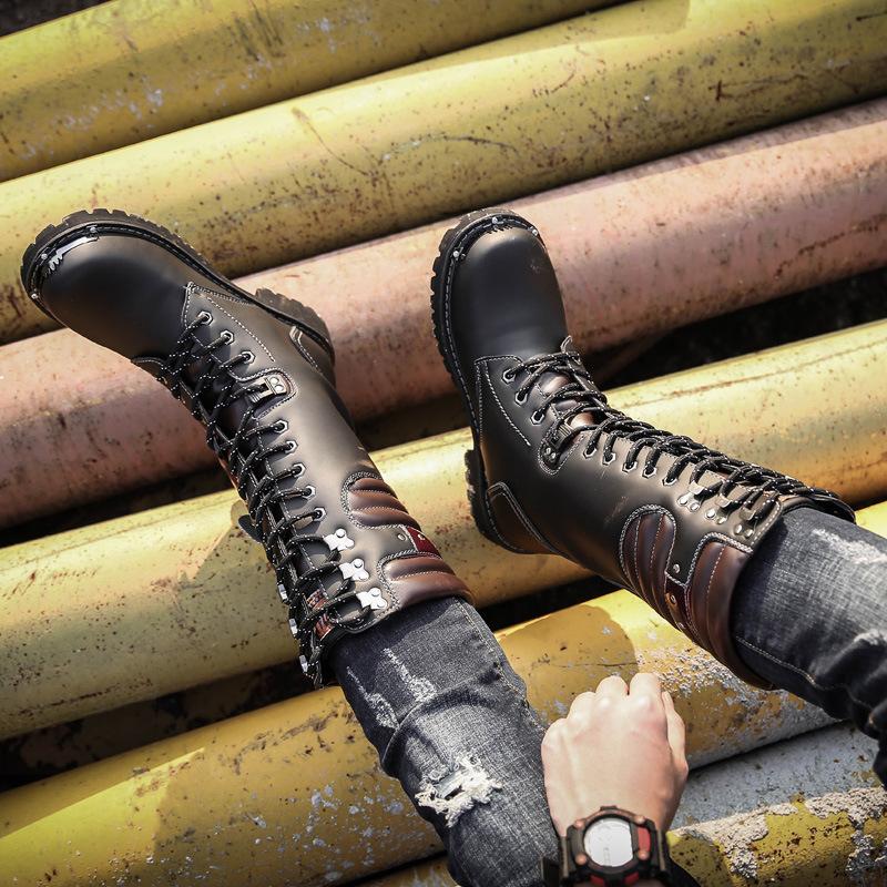 Men`S Gothic Punk Motorcycle Boots Knee