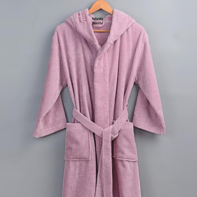Pure Cotton Couple's Hooded Terry Bathrobe - Winter Thickened Pajamas for Men and Women