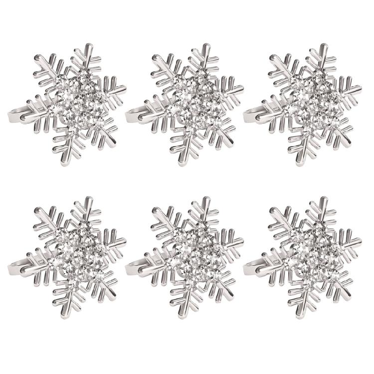 6pcs Christmas Napkin Rings Set Snowflake Napkins Buckles Banquet Accessories