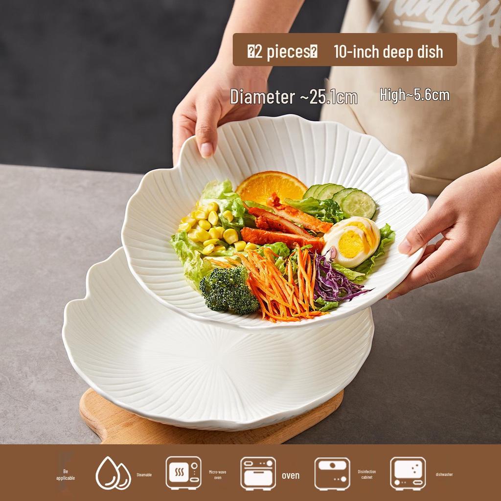 Bílá keramická sada talířů na polévku a salát - Stolní nádobí v západním stylu pro domov a hotel