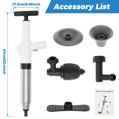 Toilet Unclogging Tool Powerful Toilet Plunger Kit Stainless Steel Pipe Dredger High-pressure Dredging Air Drain Blaster Tools