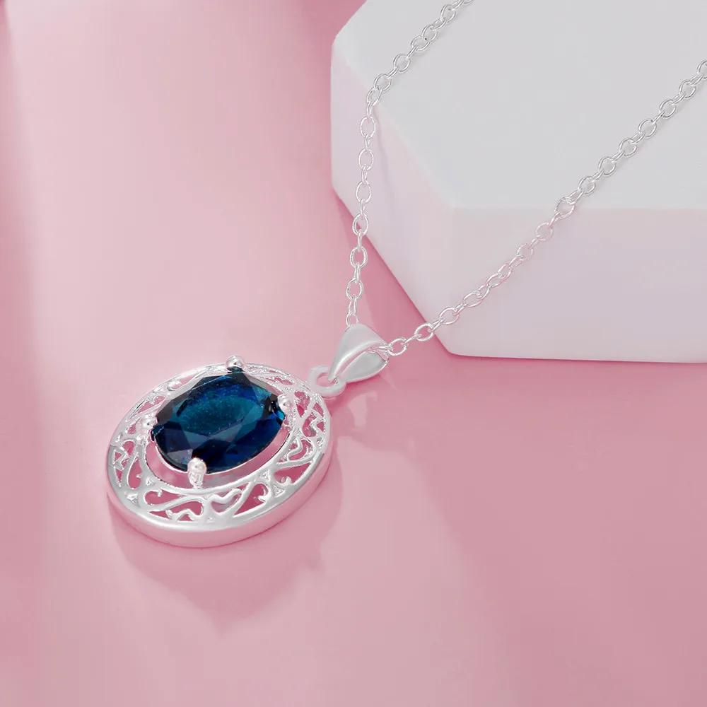 JewelryTop   Copper Elegant Blue Crystal Necklaces Rings for Women Luxury Fashion Party Wedding Jewelry Sets Gift