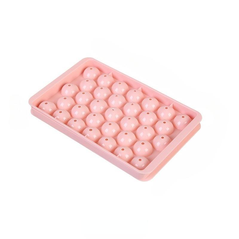 

Round Ice Cube Tray with Lid Mini Ice Ball Maker Mold for Refrigerator Reusable Easy Release Plastic Kitchen Tool Set Box рожевий