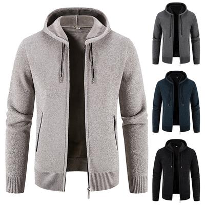 Herren-Mantel mit Kapuze, Plüsch, kariert, Strick, Kordelzug, Pullover, warm, einfarbig, Jacken, Oberteile