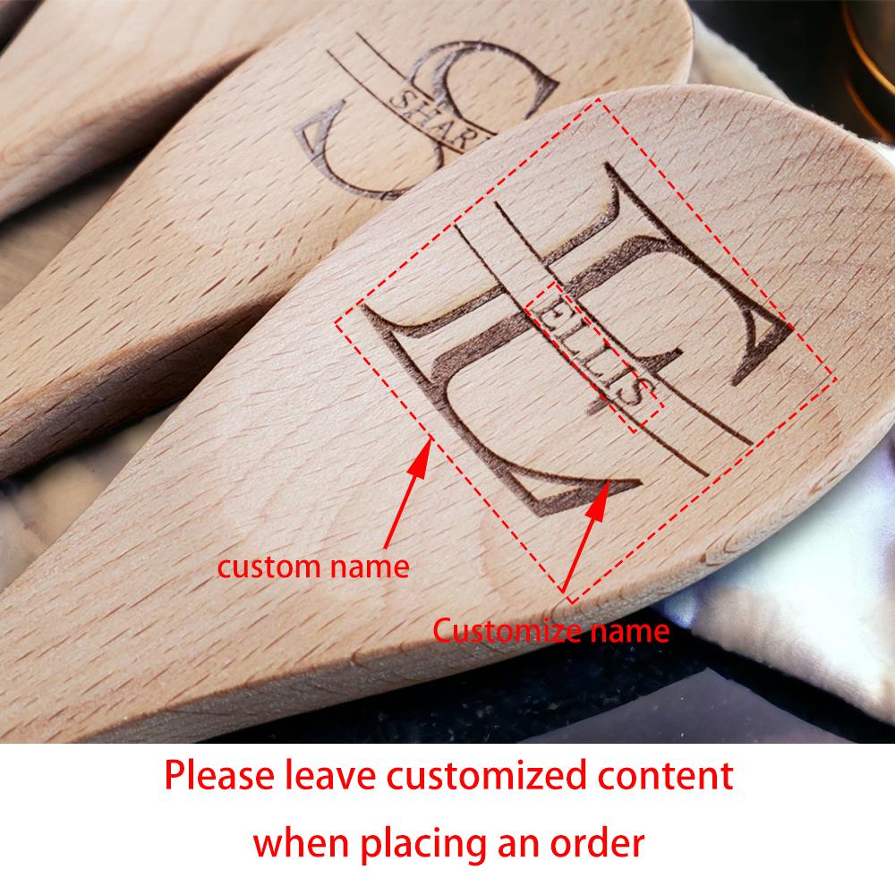 Custom Engraved Wooden Spoon Initial and Name Kitchen Mixing Stirring Spoon Birthday Housewarming Cooking Kitchen Decor Supplies