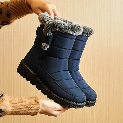 Botas de inverno à prova d'água para mulheres, botas longas de neve com pele falsa, plataforma feminina, sapatos de algodão quente para casais
