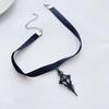Fashionable dark Gothic style cross-shaped hollowed-out carved pendant, black velvet strap choker necklace for women