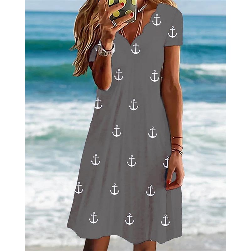 HNXC Abiti casual con scollo a V a maniche corte primavera estate moda donna