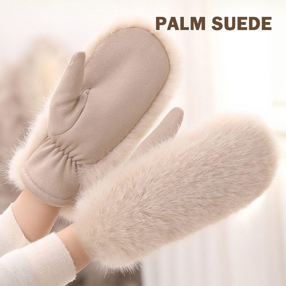 Keep Warm Plush Gloves Fleece Lining Faux Fur Mittens Cute Winter Gloves  Winter Season