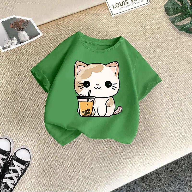 Children's Casual Short-sleeved T-shirt - Summer Boys' and Girls' Casual Cute Cat T-shirt