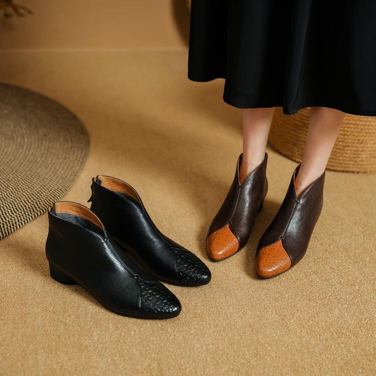 Fashion NEW Autumn/Winter Women Boots Round Toe Chunky Heel Shoes Genuine Leather Shoes for Women Soft Ankle Boots Elegent Modern Boots