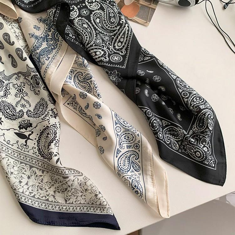 French retro printed silk scarf women's summer thin decorative bag head scarf high-end strap tube top breathable square scarf