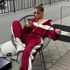 Bordeaux Rood Witte Streep Capuchon Rits Trainingspak Set