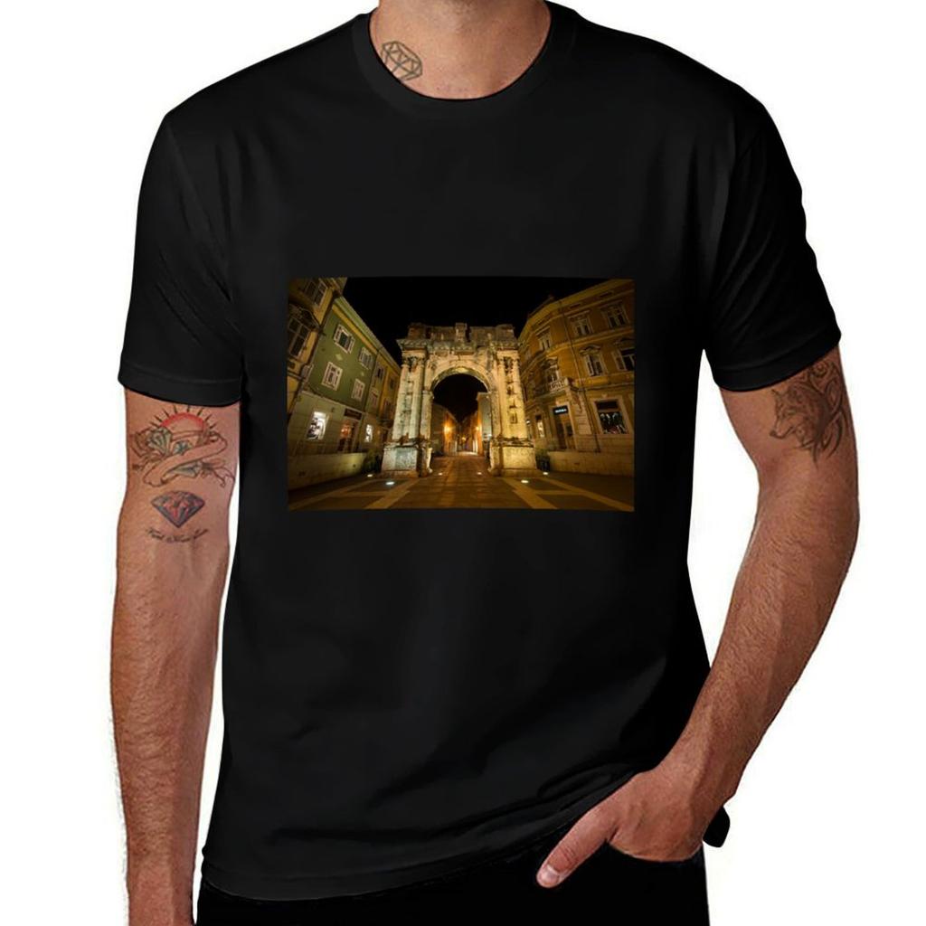 Roman Gate of Pula T-Shirt Breathable Gym Short Sleeve T-Shirt