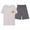 Couple's Summer Cotton Pajama Set: Cute Short Sleeve & Shorts for Women, Wear-Outside Style for Men.