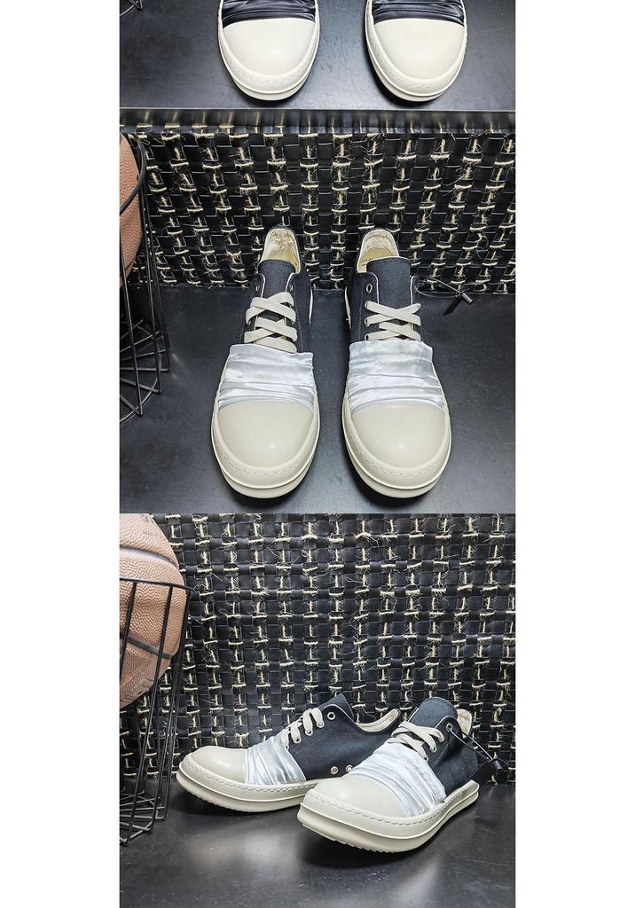 22 Scarpe Casual da Studente Basse in Tela Nere e Bianche con Lacci, Suola Spessa, per Coppia