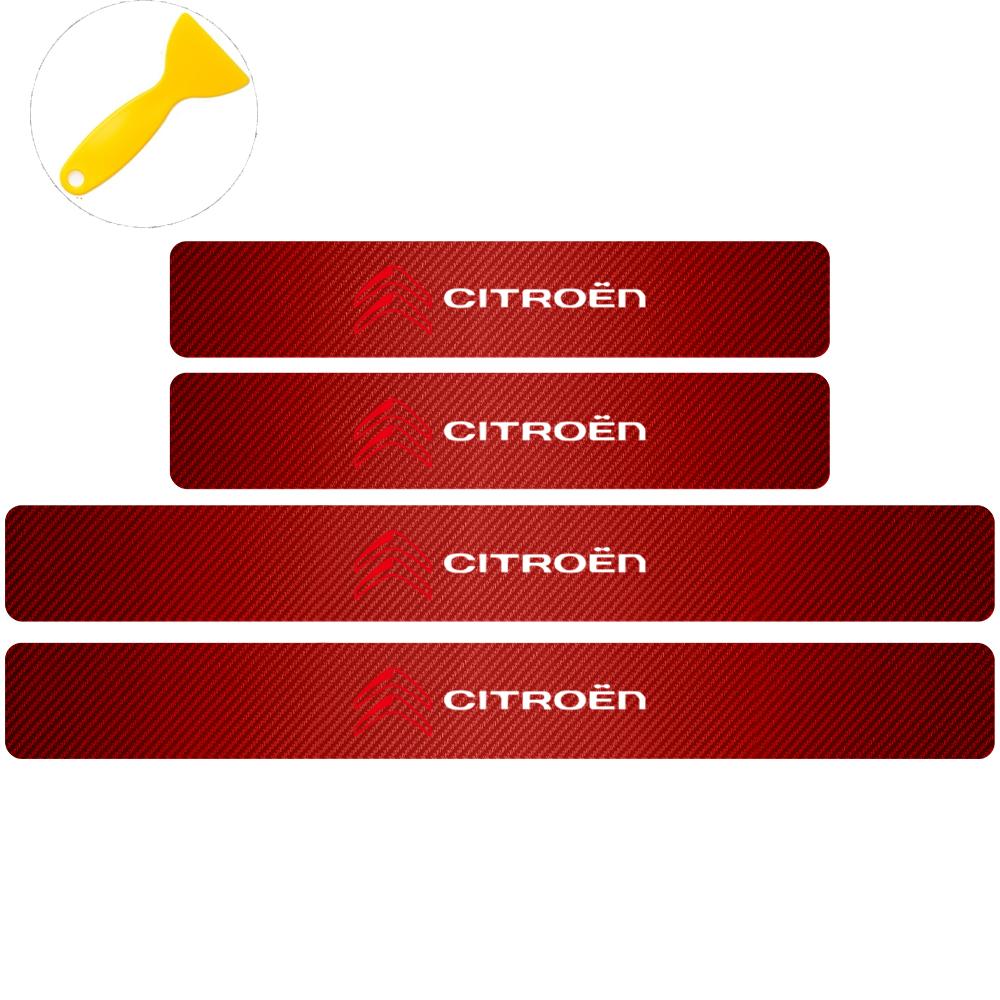 4pcs Car Door Plate Protective Stickers Carbon Fiber Car Sticker Sill Scuff Cover Anti Scratch Decal For Citroen C1 C2 Picasso