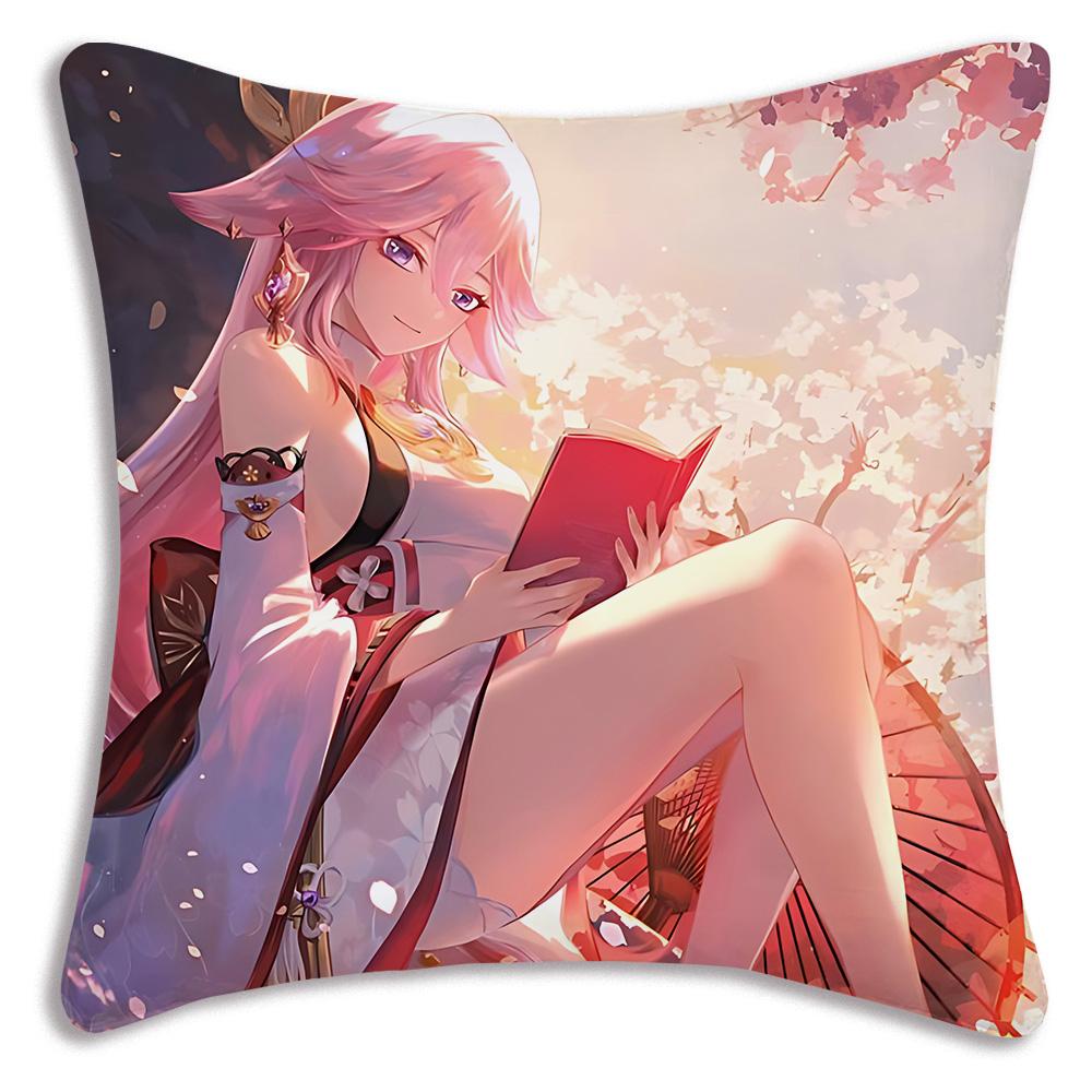 Cartoon Genshin Impact Pillow Covers Sofa Decorative Home Double-Sided Printing Short Plush Cute Cushion Cover