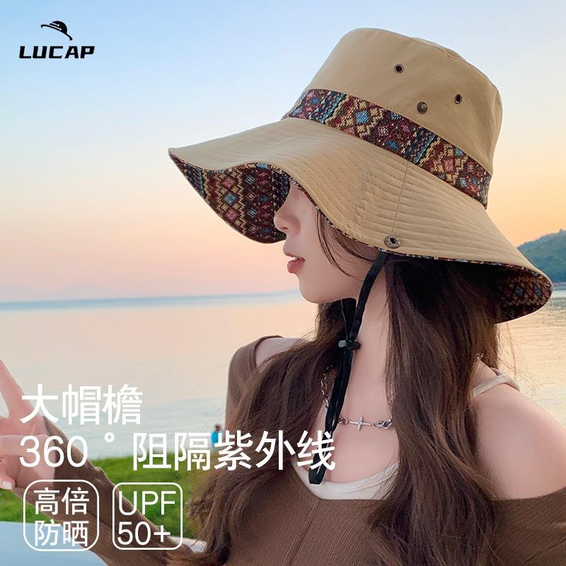Western Cowboy Basin Hat Women's Spring Summer Retro Mountaineering Hat Outdoor Big Brim Sunscreen Bucket Hat
