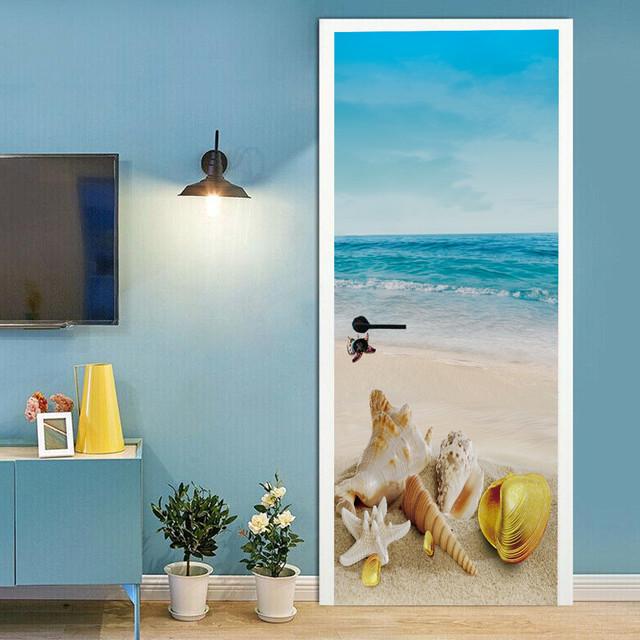 

Самоклеящиеся дверные обои из ПВХ, домашний дизайн, украшение, пляжная дорожная наклейка, портовый пейзаж, плакат, настенные наклейки MT-415